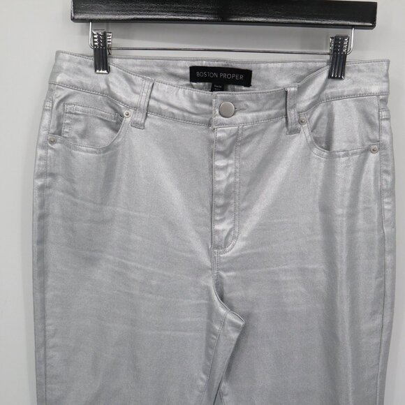 Boston Proper Metallic Pants Women 10 Silver Festive Holiday Party Night Out - Picture 8 of 16